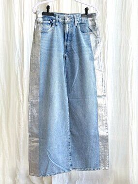 Levi's Cinch Metallic Side Stripe High Waist Baggy Wide Leg Jeans - Size 27